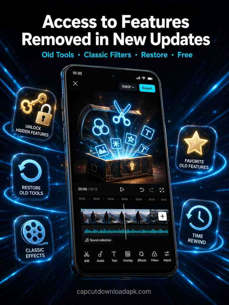 A glowing treasure chest on a smartphone screen representing unlocked classic filters and old tools available via CapCut download old version.