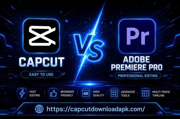 CapCut vs Adobe Premiere Pro comparison showing mobile video editing app versus professional desktop editing software with features and workflow differences in 2026.