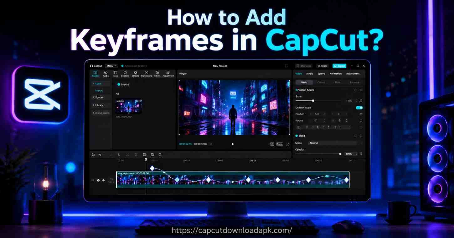CapCut desktop interface showing how to add keyframes on video timeline for smooth animation effects.