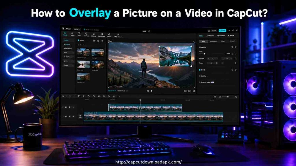How to overlay picture on video in CapCut editing screen.