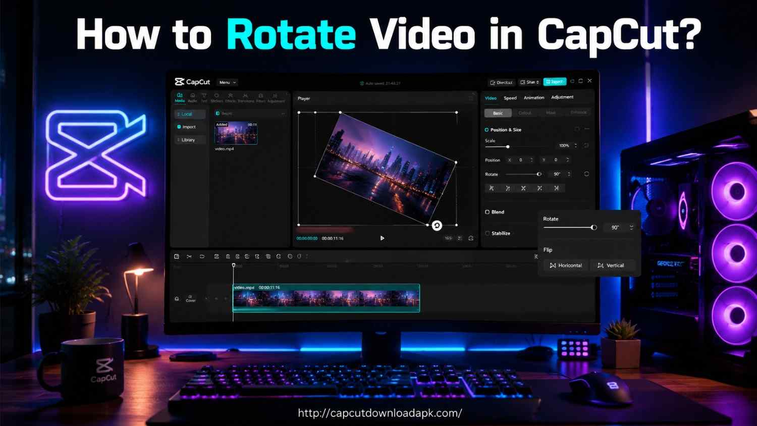 How to rotate video in CapCut editing interface with rotation tool.