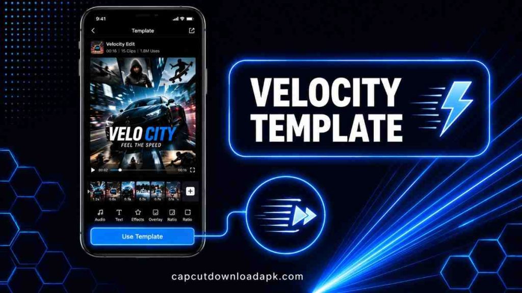 CapCut Velocity Edit template preview showing fast-cut car and action footage