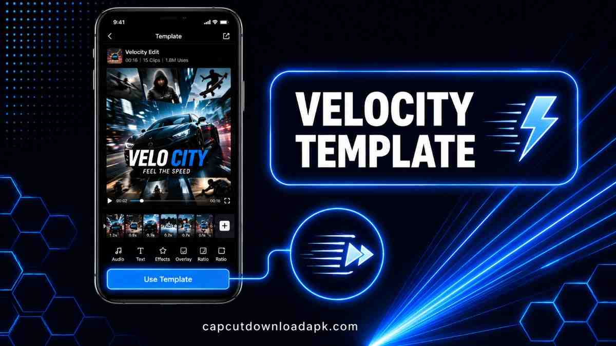 CapCut Velocity Edit template preview showing fast-cut car and action footage