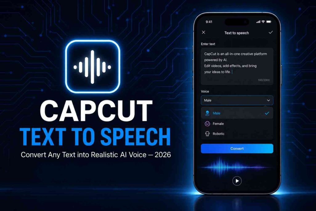 CapCut text to speech feature converting written text into AI voice